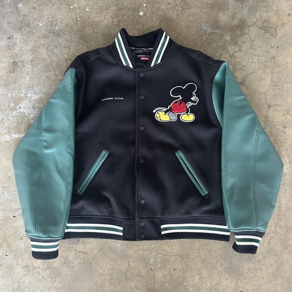 Supreme Black and Green Mickey Bomber Jacket